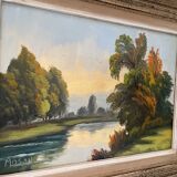 Oil on canvas framed river landscape