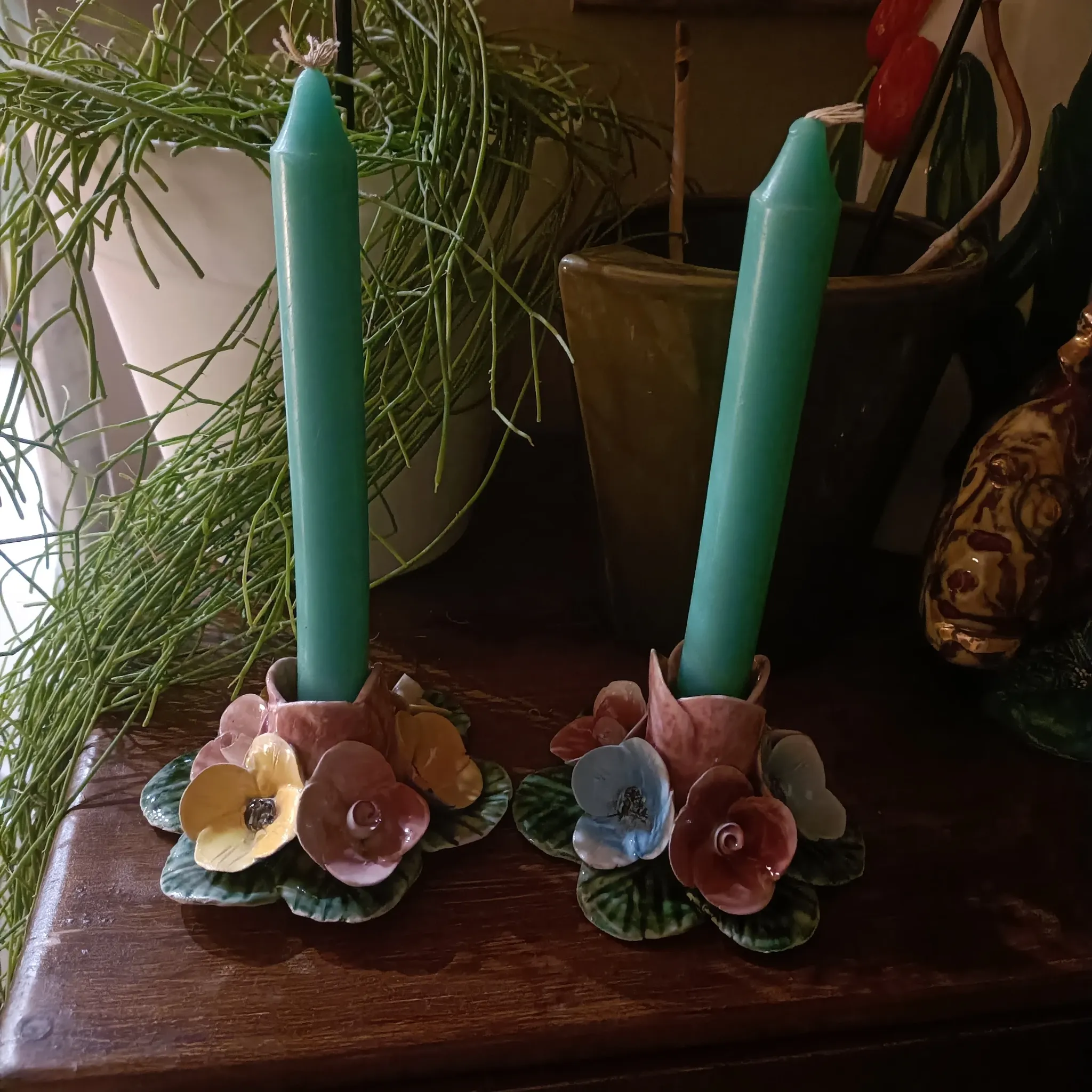Pair of Italian ceramic candle holders