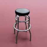 Vintage bar stool in black skai and chrome metal