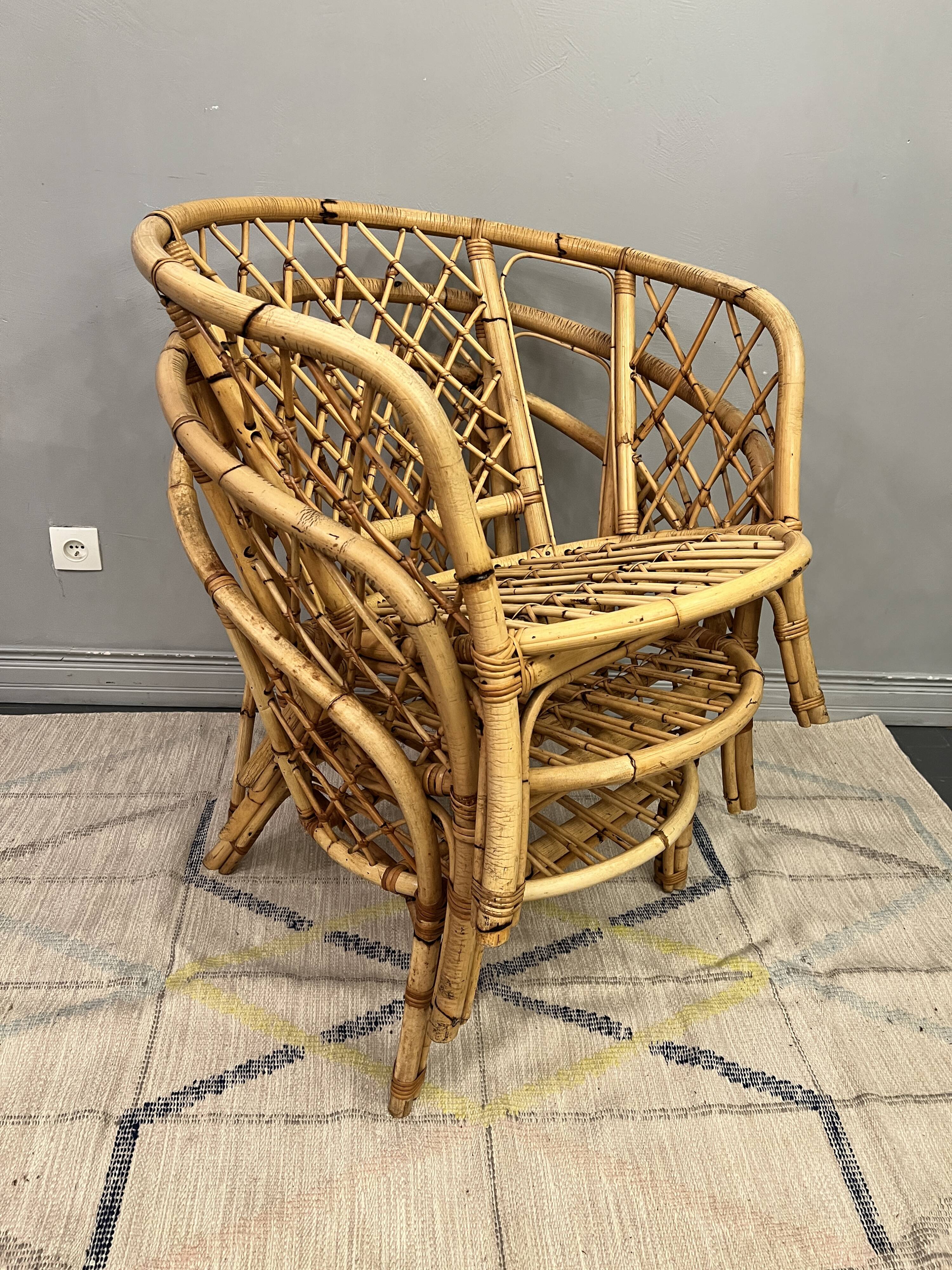 Trio of rattan armchairs
