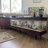 Vintage teak counter with display case