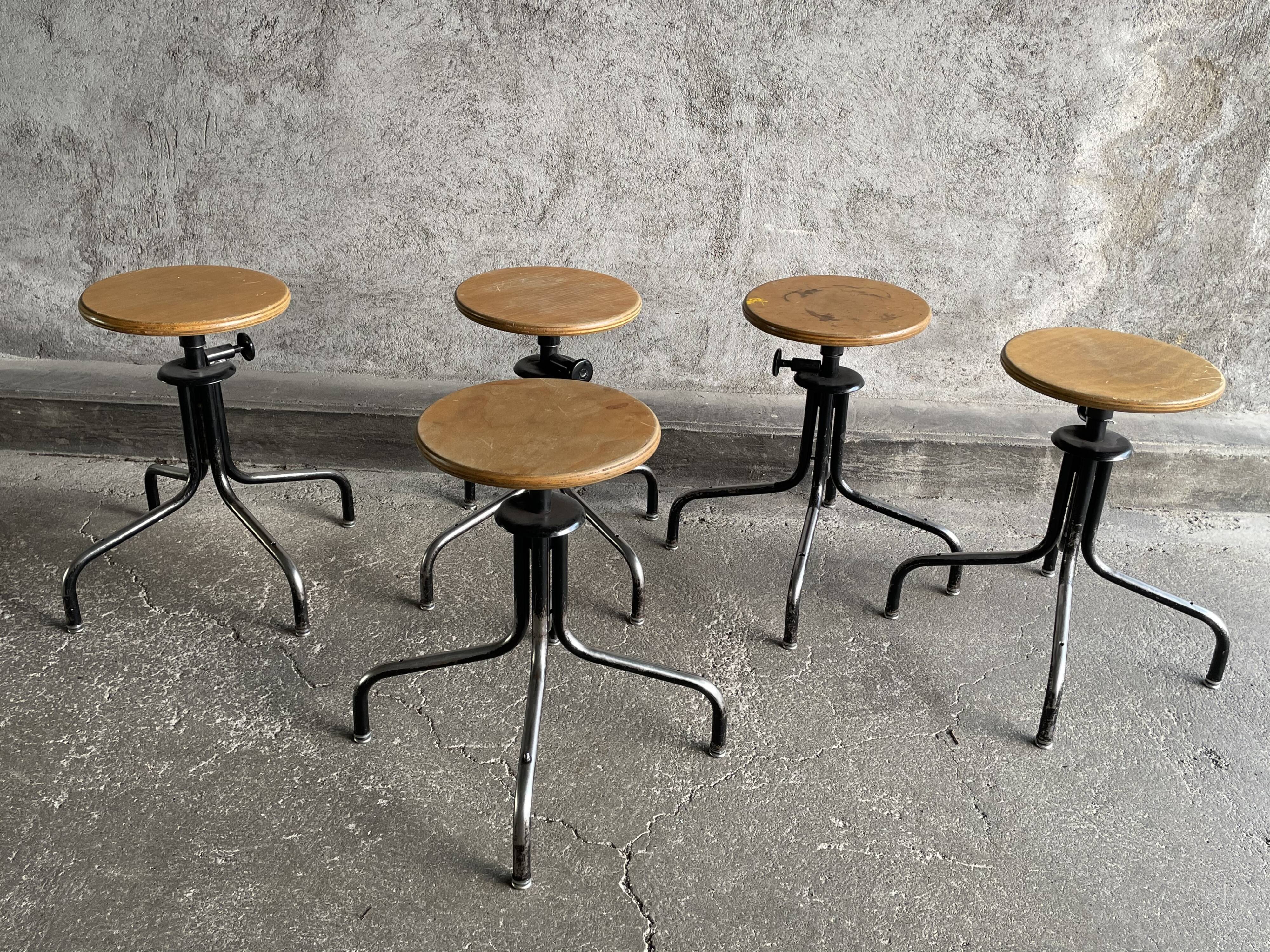 Set of 5 flambo adjustable industrial stools