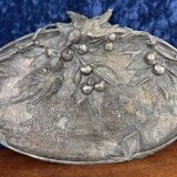 Large pocket tray with birds and cherries in silver-plated bronze