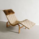 Swedish Mid Century Wooden Canvas Lounge Chair by Bruno Mathsson, 1940s