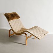 Swedish Mid Century Wooden Canvas Lounge Chair by Bruno Mathsson, 1940s