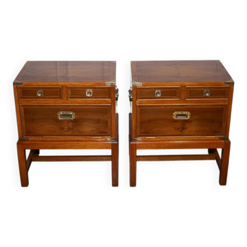 Tables de Chevet en Bois d'If et Laiton, Set de 2