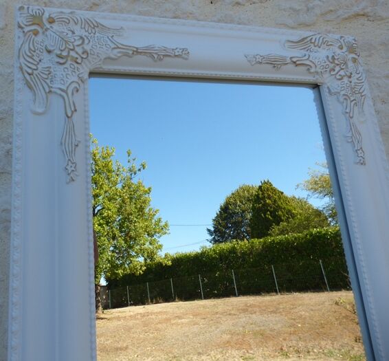 Wooden mirror on psyche foot tilting white gold with moldings