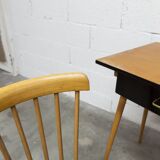 Baumann desk and its matching chair 1960 formica wood and black with green seat