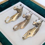 Set of 3 brass wall hooks horse head vintage coat hangers