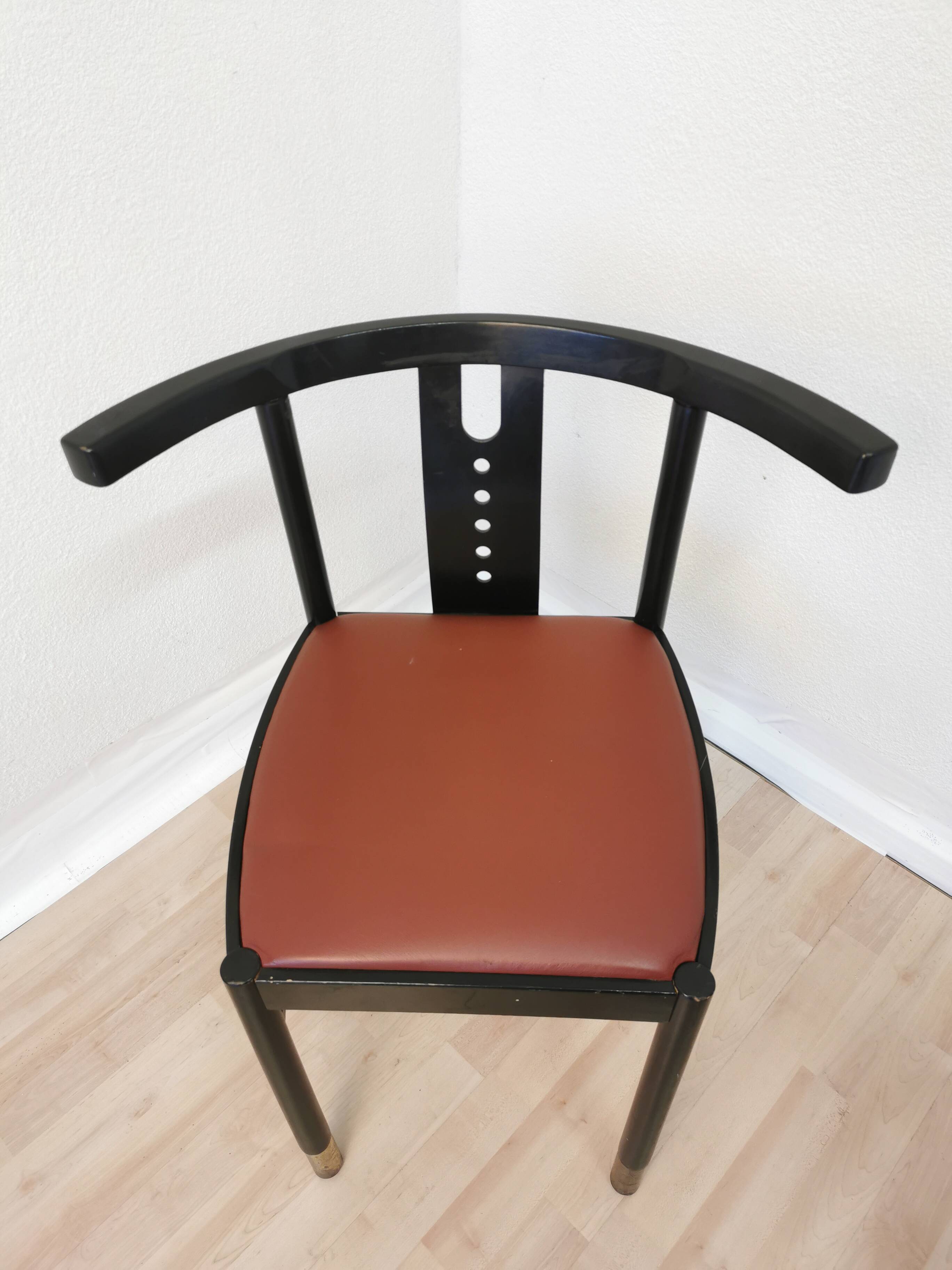 Vintage THONET Bentwood Dining Chair: Postmodern Brown Leather Seat