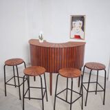 Sika Møbler vintage Bar mit 4 Barhocker aus Teak