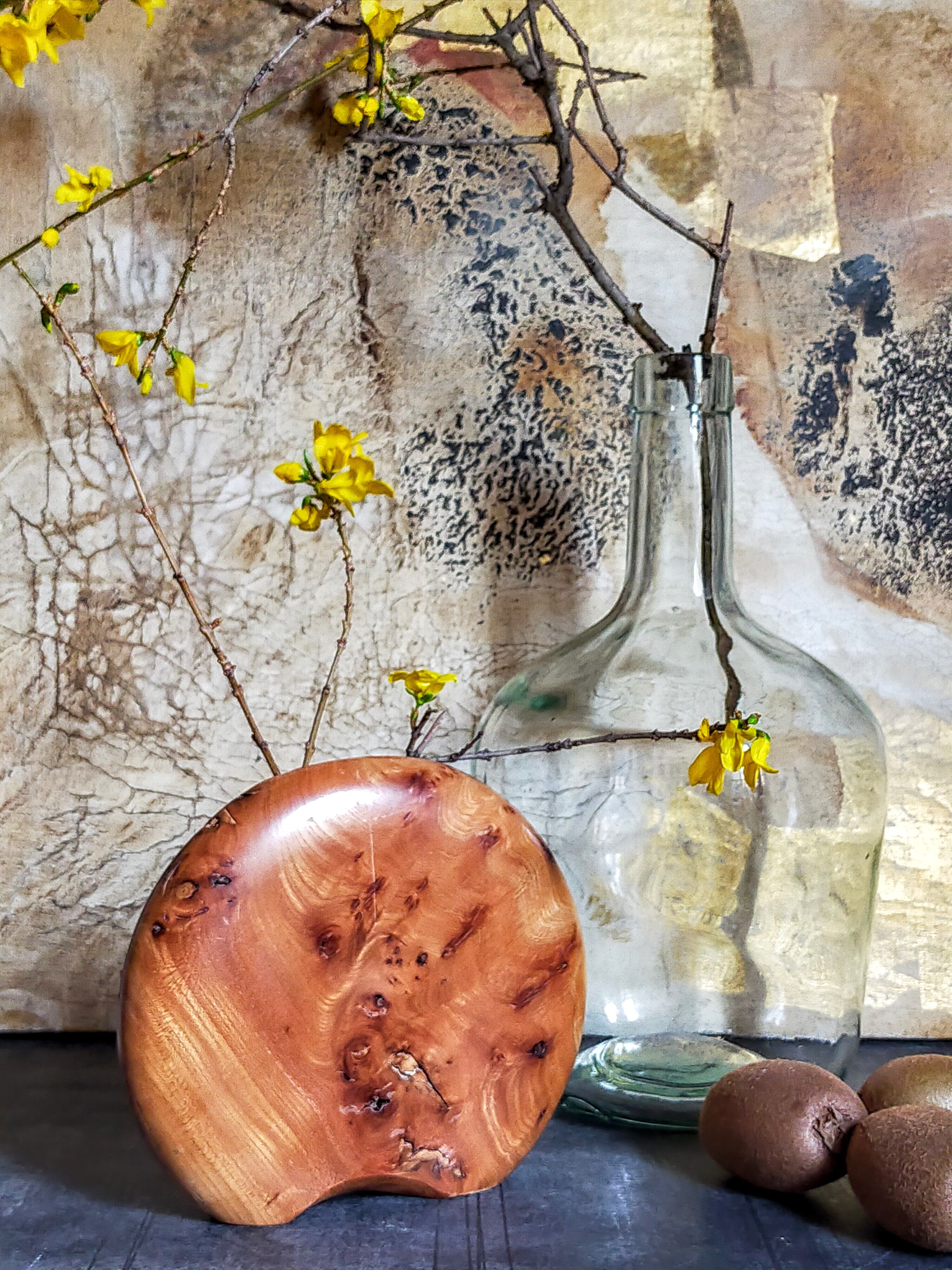 Solid wood vase vintage elm magnifying glass