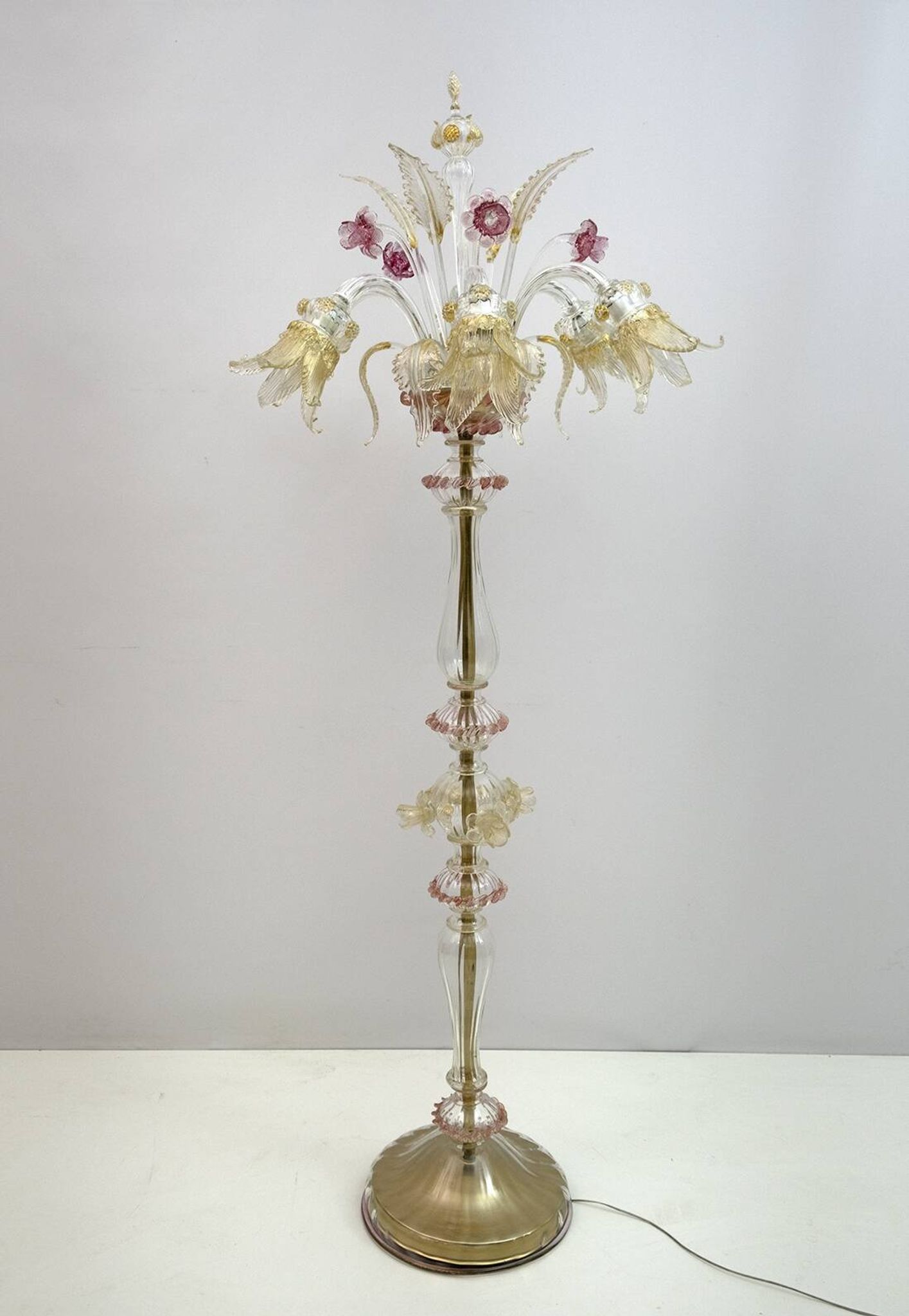 Ca'Rezzonico Blown Murano Glass 6 Arms Floor Lamp, Italy, 1950s