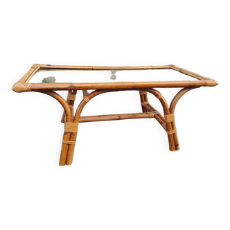 Rattan and smoked glass coffee table