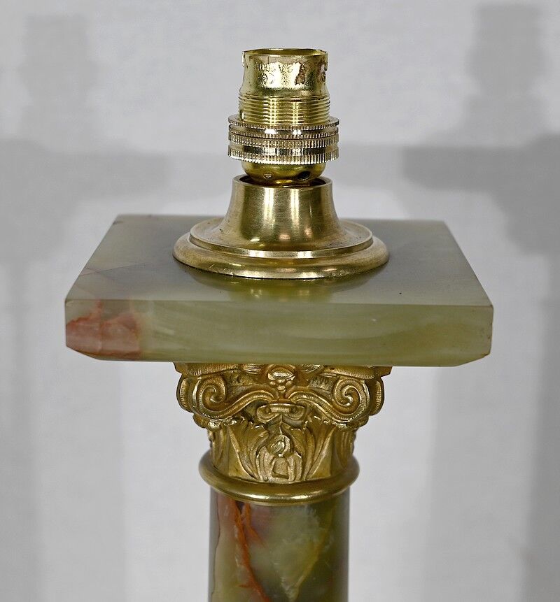 Green onyx column lamp, Empire taste – Early twentieth century