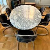 Vintage oval marble dining table by Michel Charron 1970 (possibility of selling it with 6