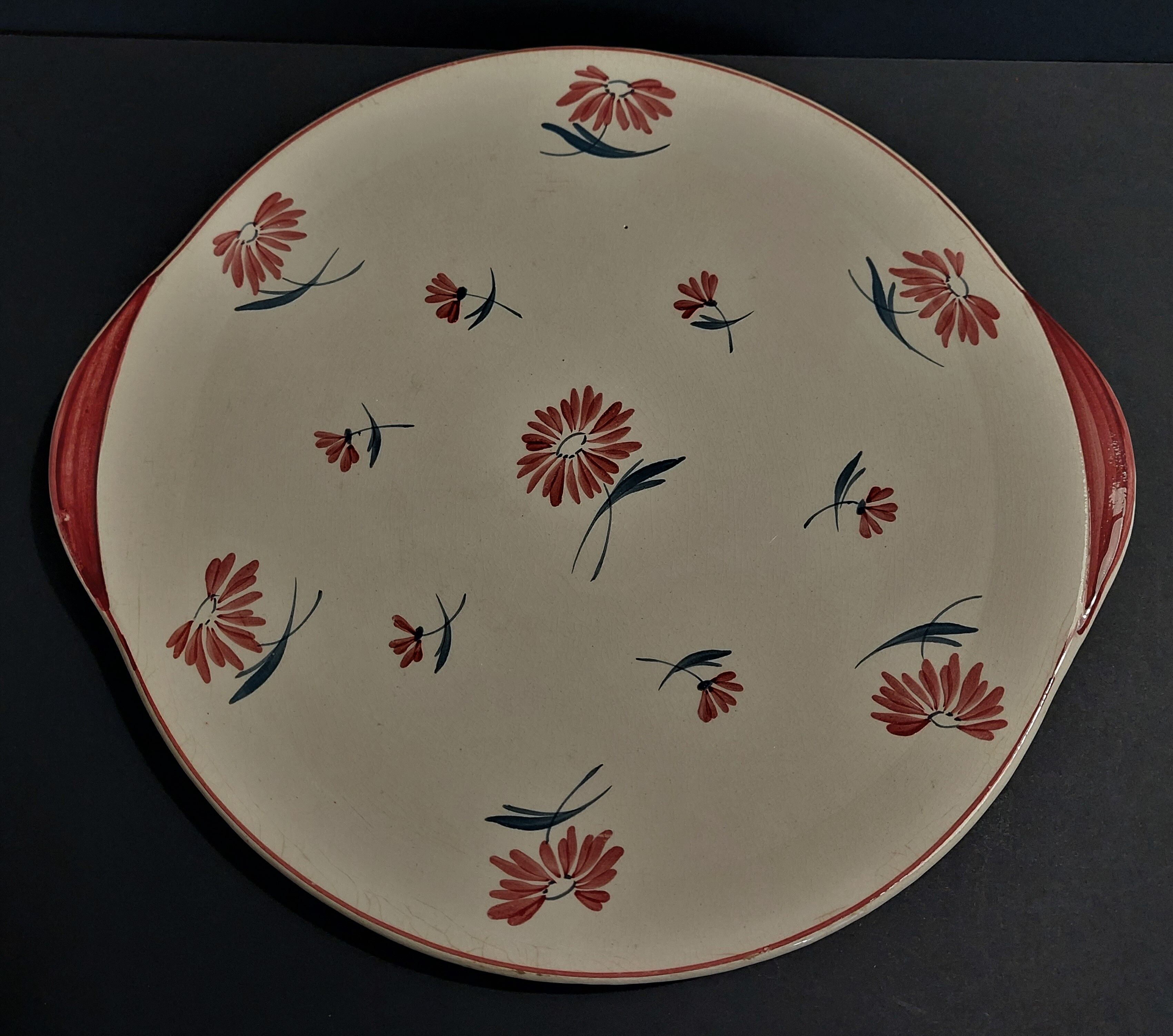 Plat de service rond faïence Longchamp décor Nancy début XXème