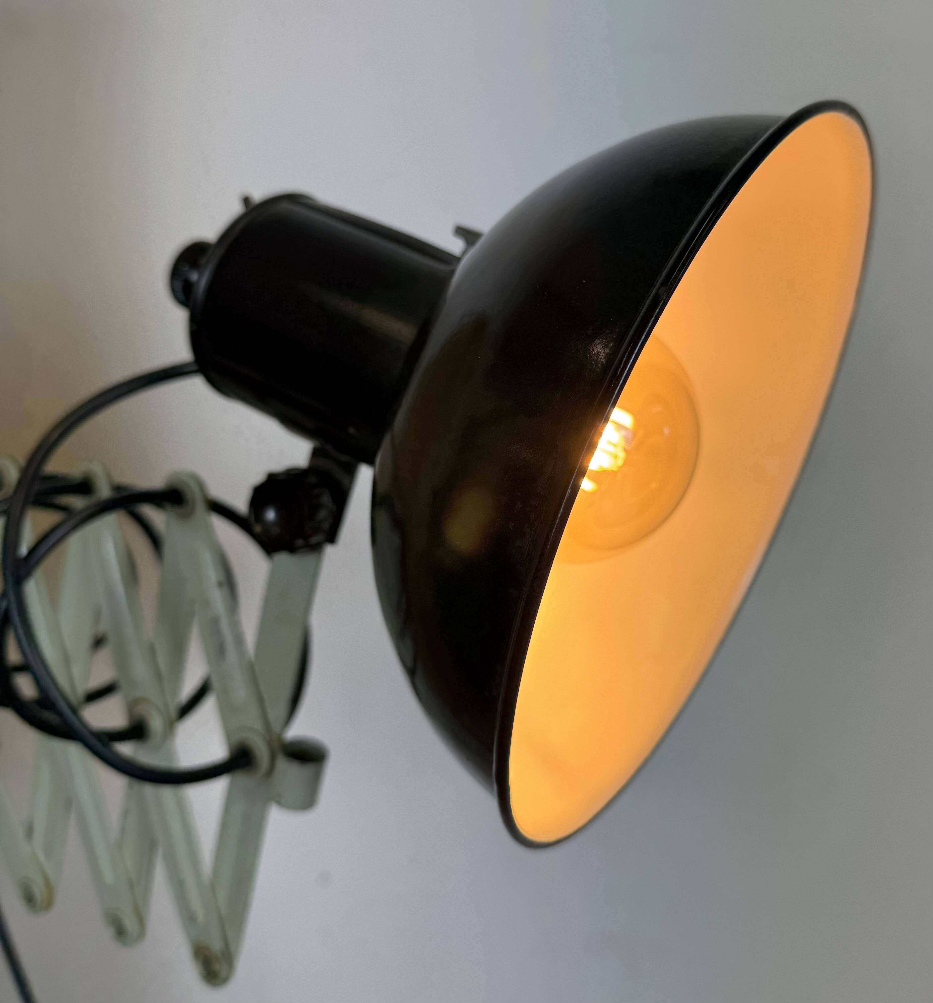 Industrial Black Enamel Scissor Wall Lamp, 1950s