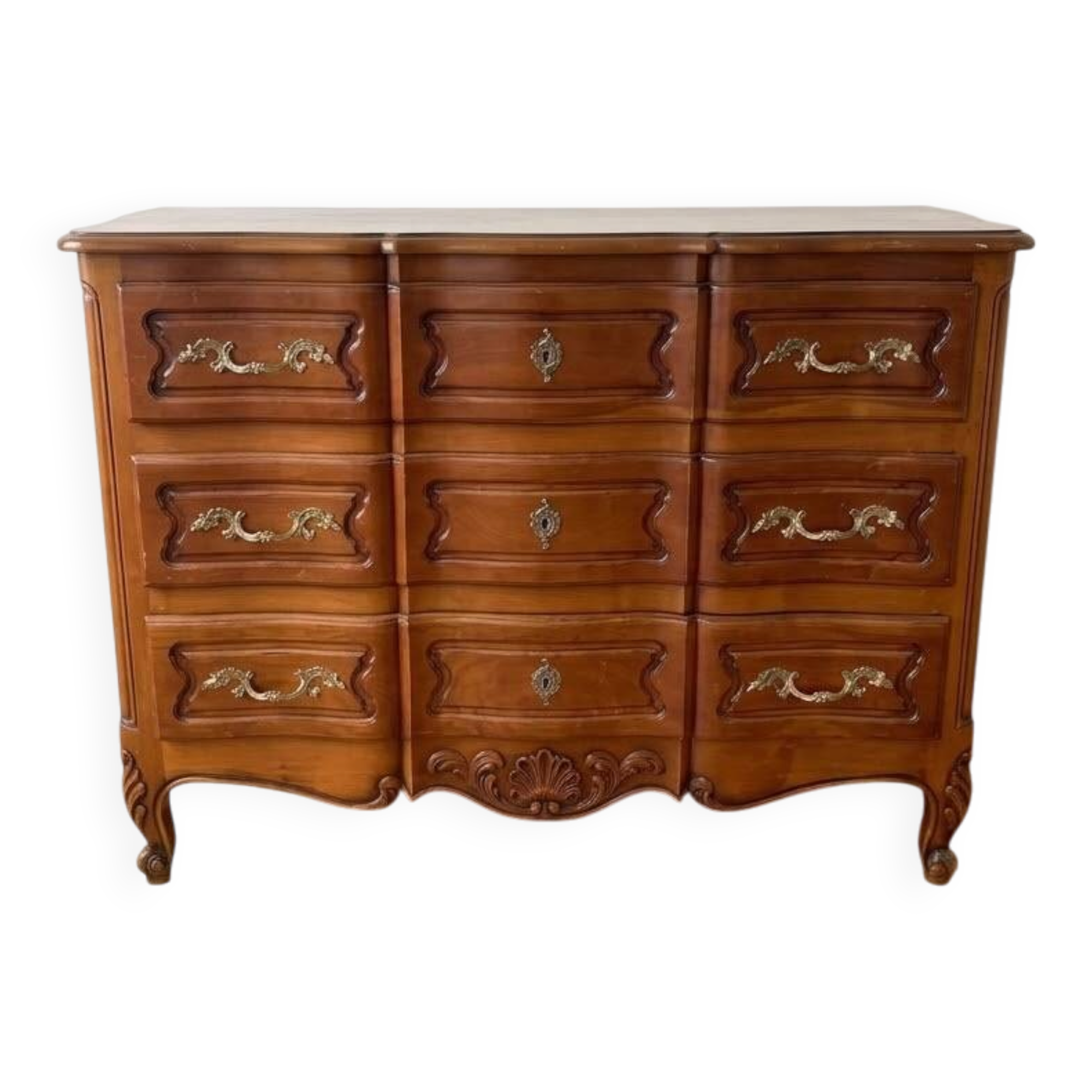 Classic wooden and brass chest of drawers