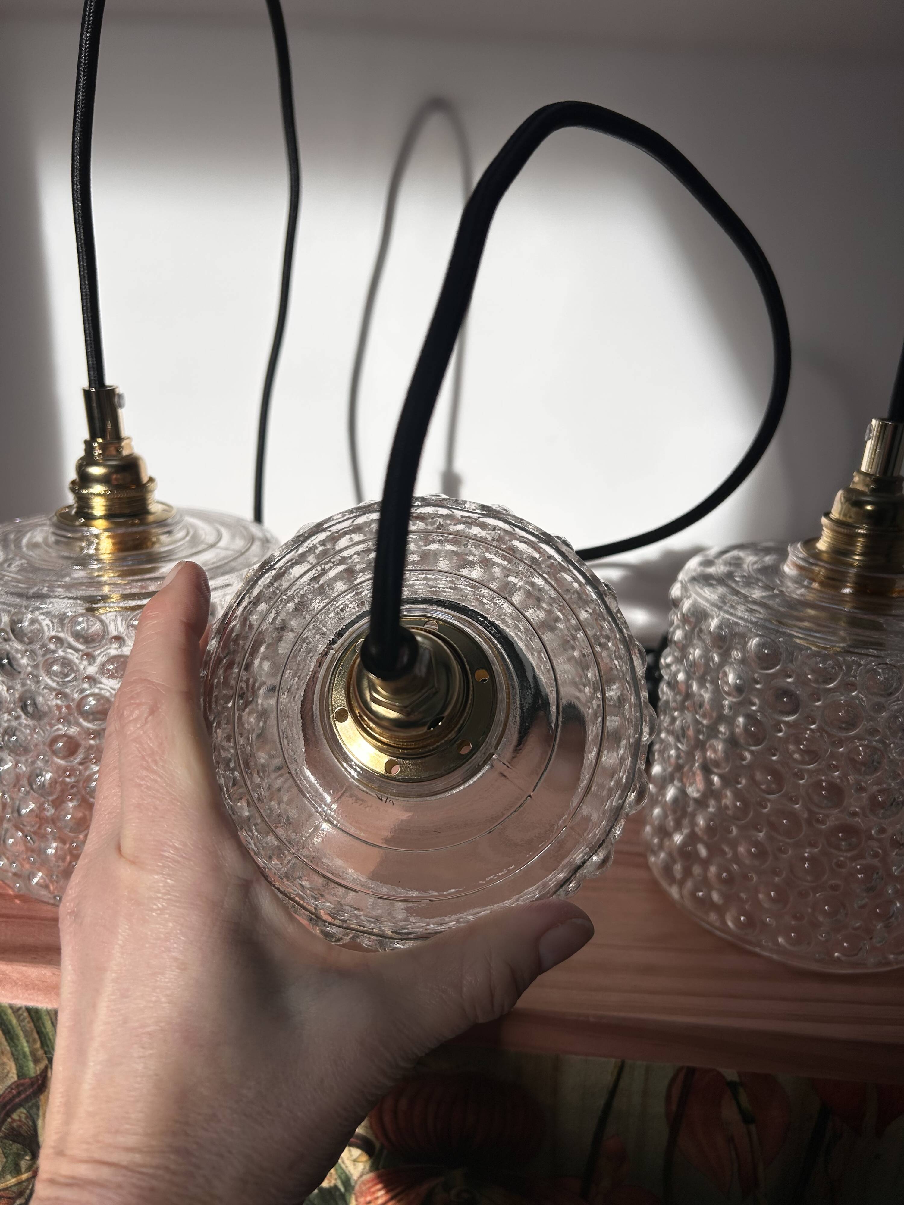 Set of three bubble glass pendant lights
