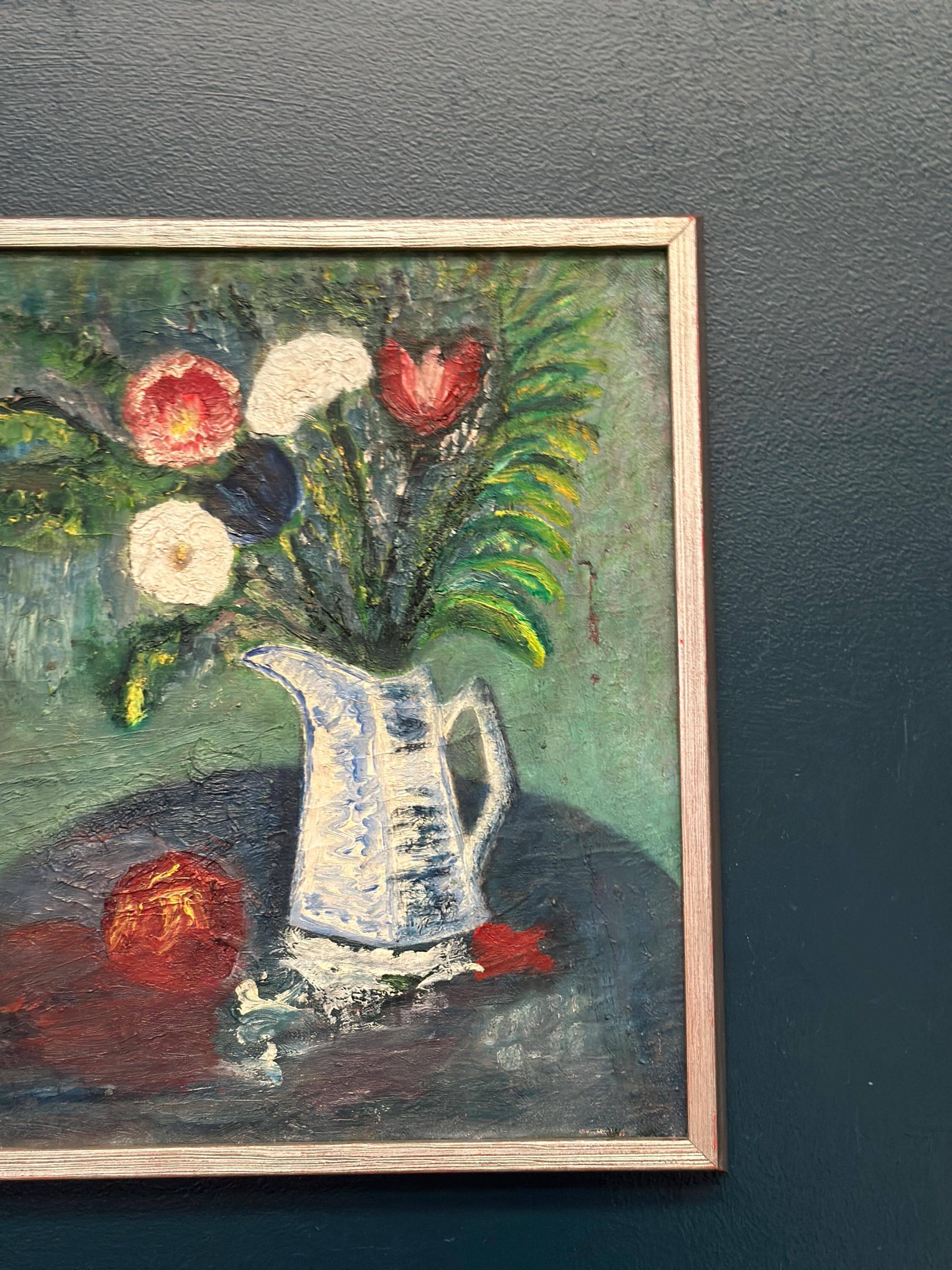 Huile sur toile originale suédoise – « Nature morte avec vase et fruits » – Signée