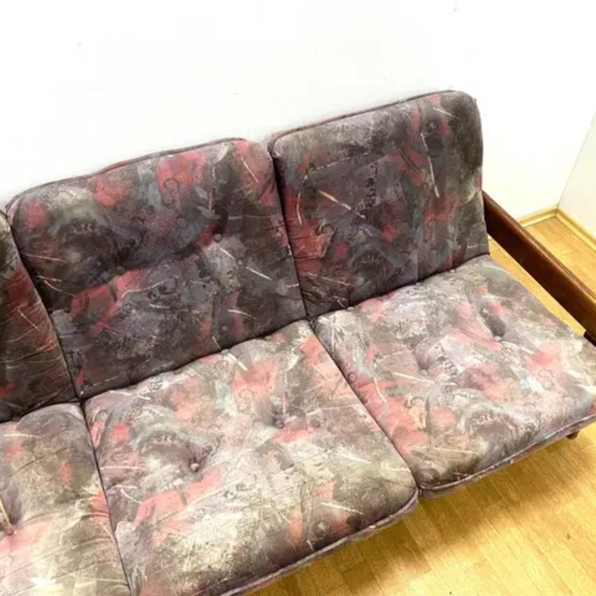 Retro sofa, solid wood frame, 1970s, Central Europe
