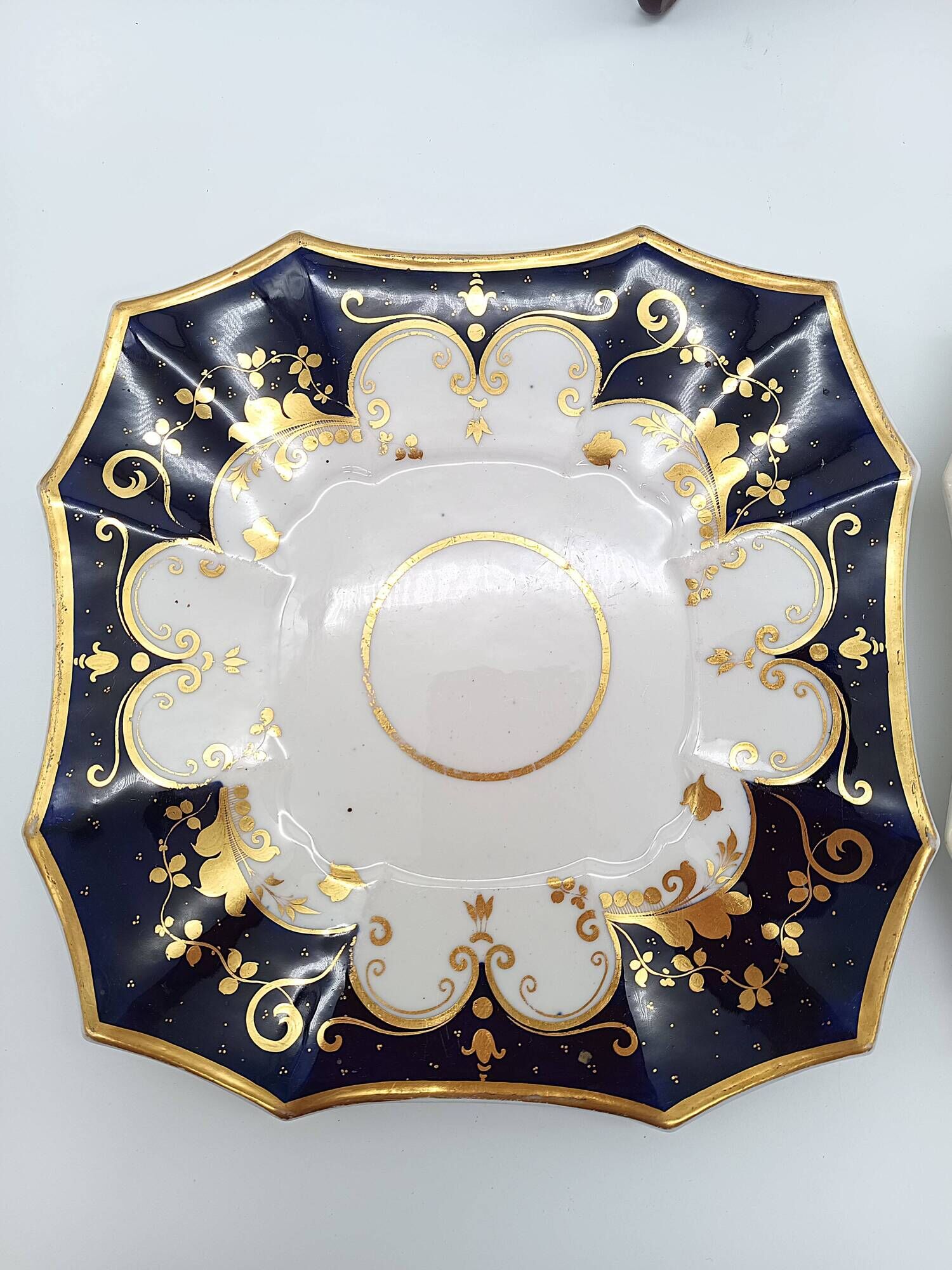 Pair of Square Plates Porcelain from Paris Cobalt and Gold Empire Style