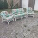 3 fauteuils blanc bambou osier avec coussins vintage