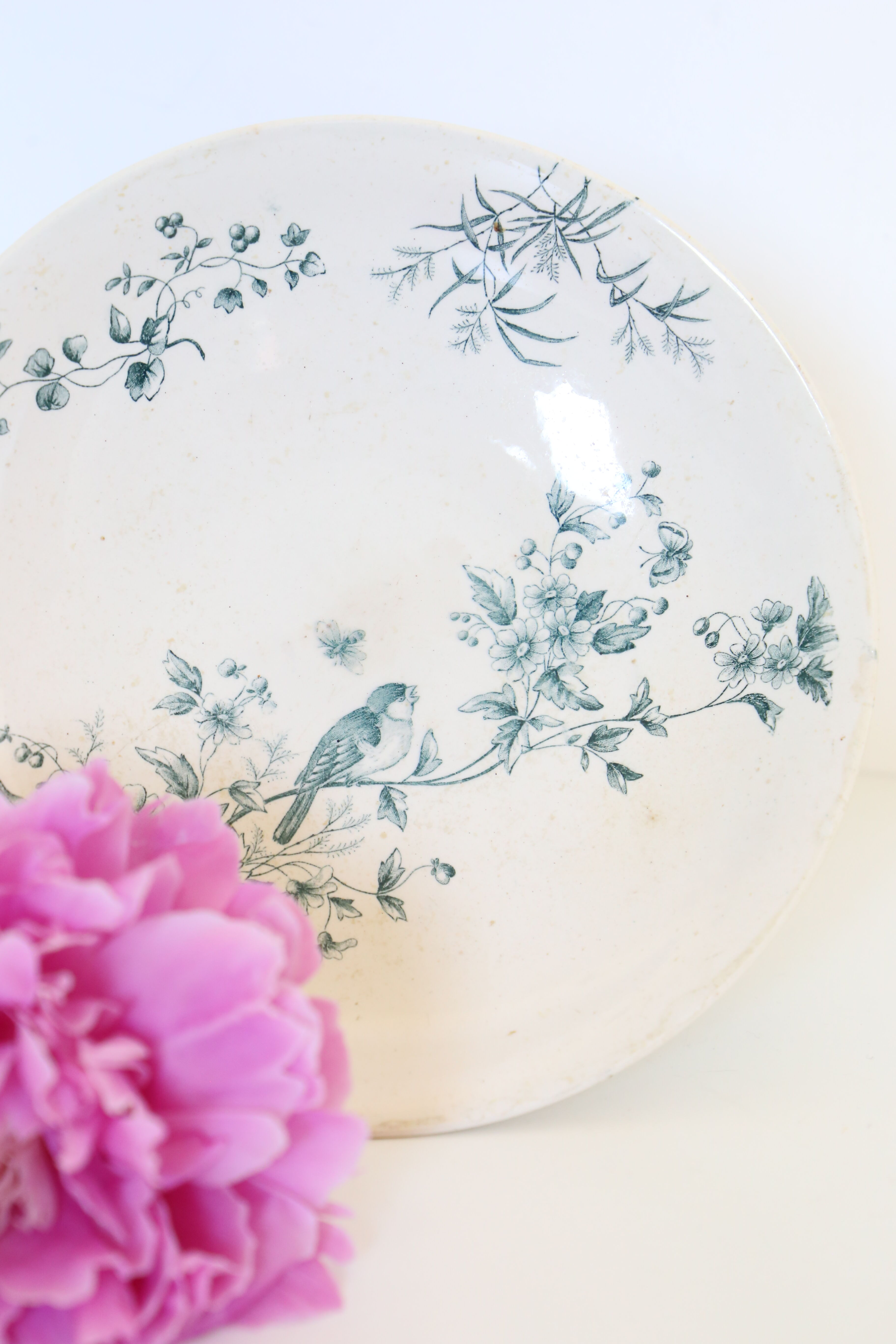 Servant dish on piedouche / compotier, Terre de Ferre, Longwy cute pattern, Vintage, early 19th