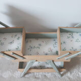 Travailleuse en bois relookée boite à couture porte-plantes , vintage , années 50, pieds compas