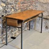 1960s double school table in oak and steel