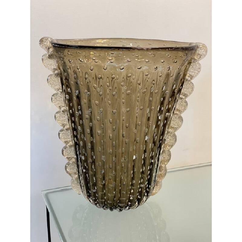 Contemporary handmade fume' with air balls murano glass style vase