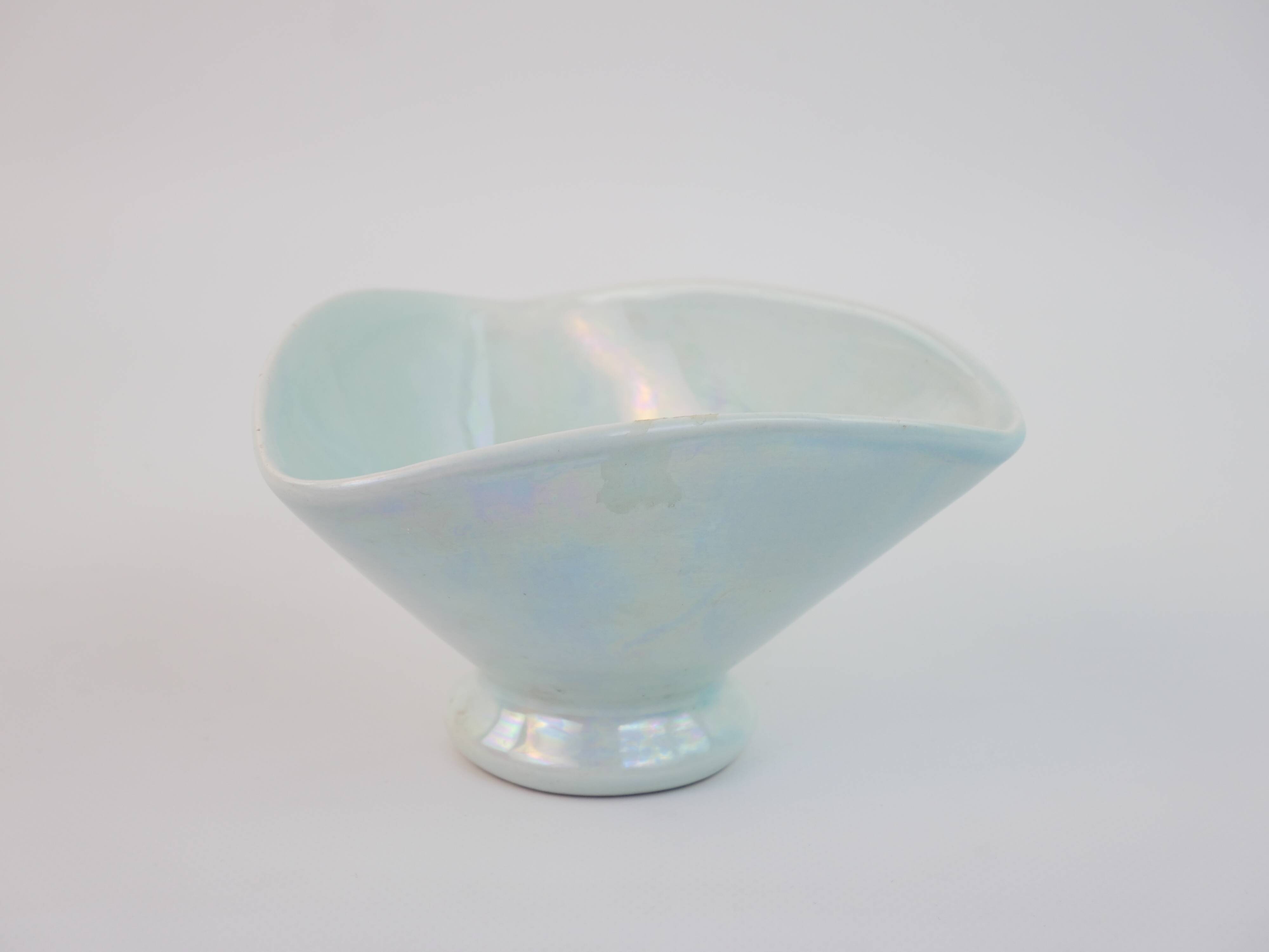Small bowl or empty pocket in iridescent sky blue ceramic Vallauris circa 1950