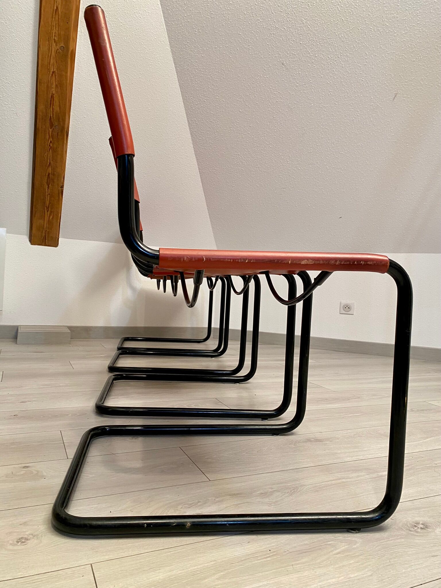 Set of 4 metal chair and tubular leather Matteo Grassi 1970