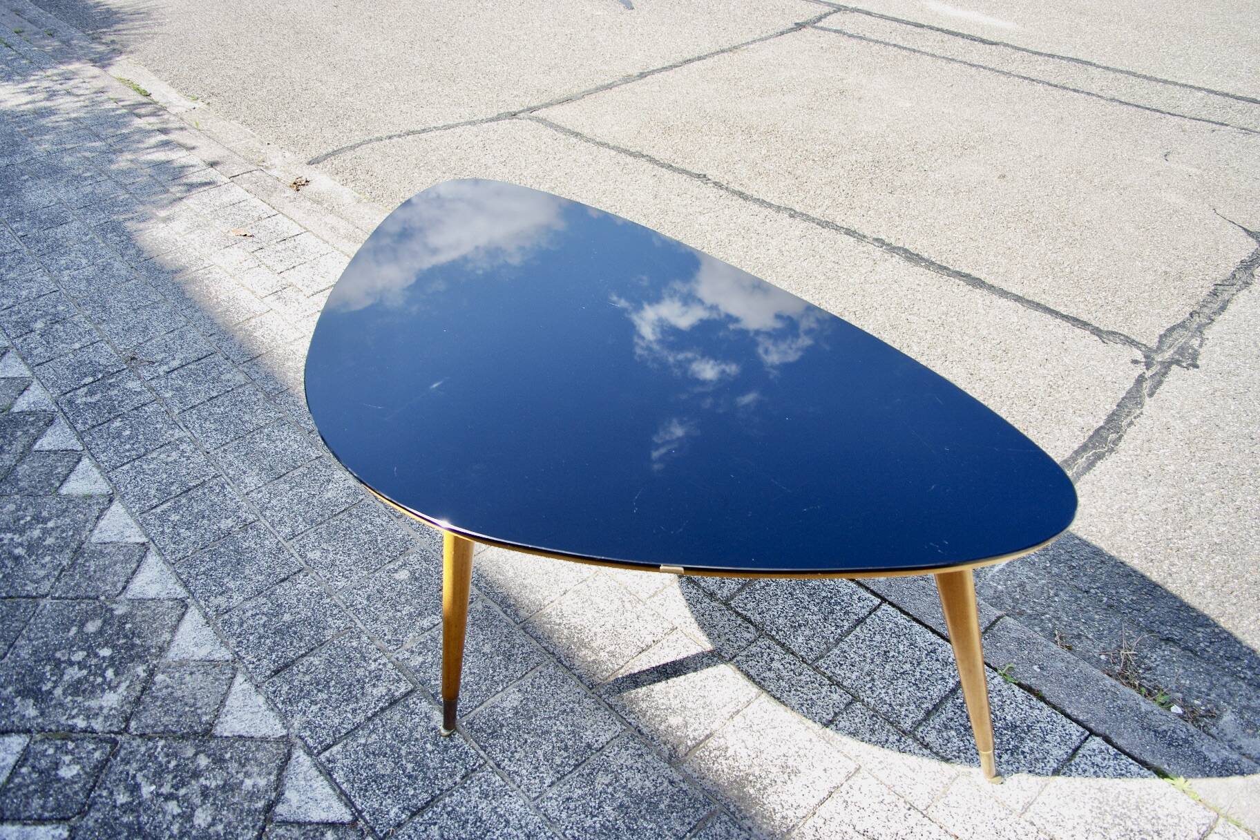 Vintage coffee table in black opaline beech in organic shape 1950