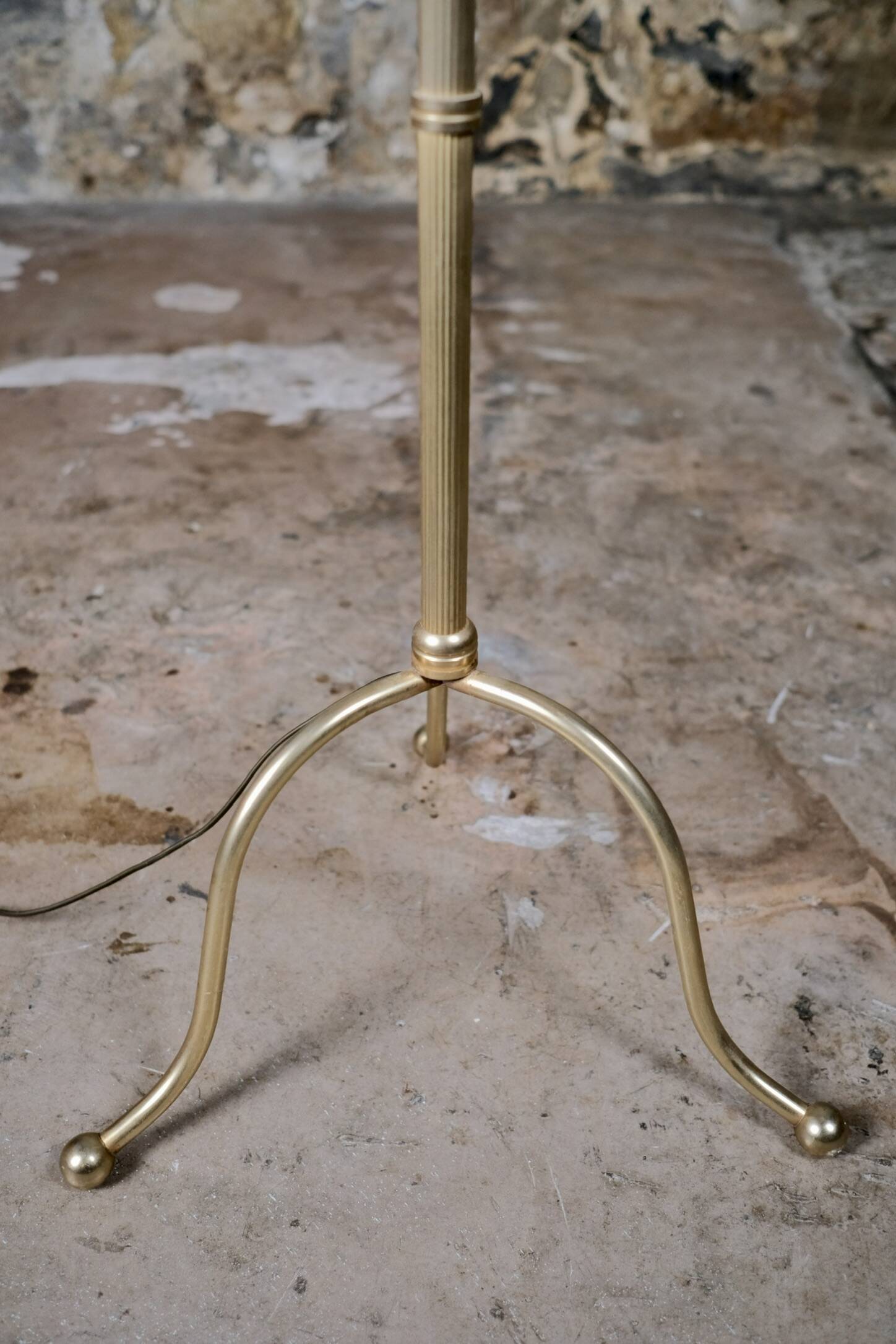 French brass floor lamp with fringes, mid-20th century