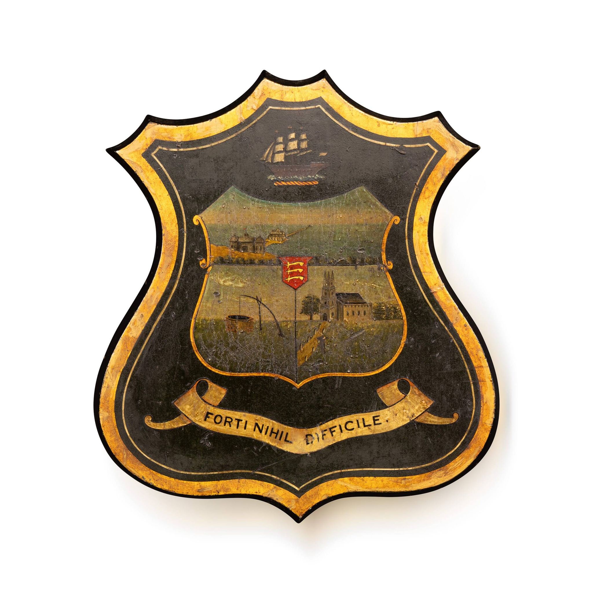 Antique 19thC English Hand Painted Essex Armorial Shield