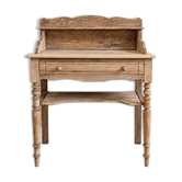 Bureau / coiffeuse ancienne en bois brut avec étagère