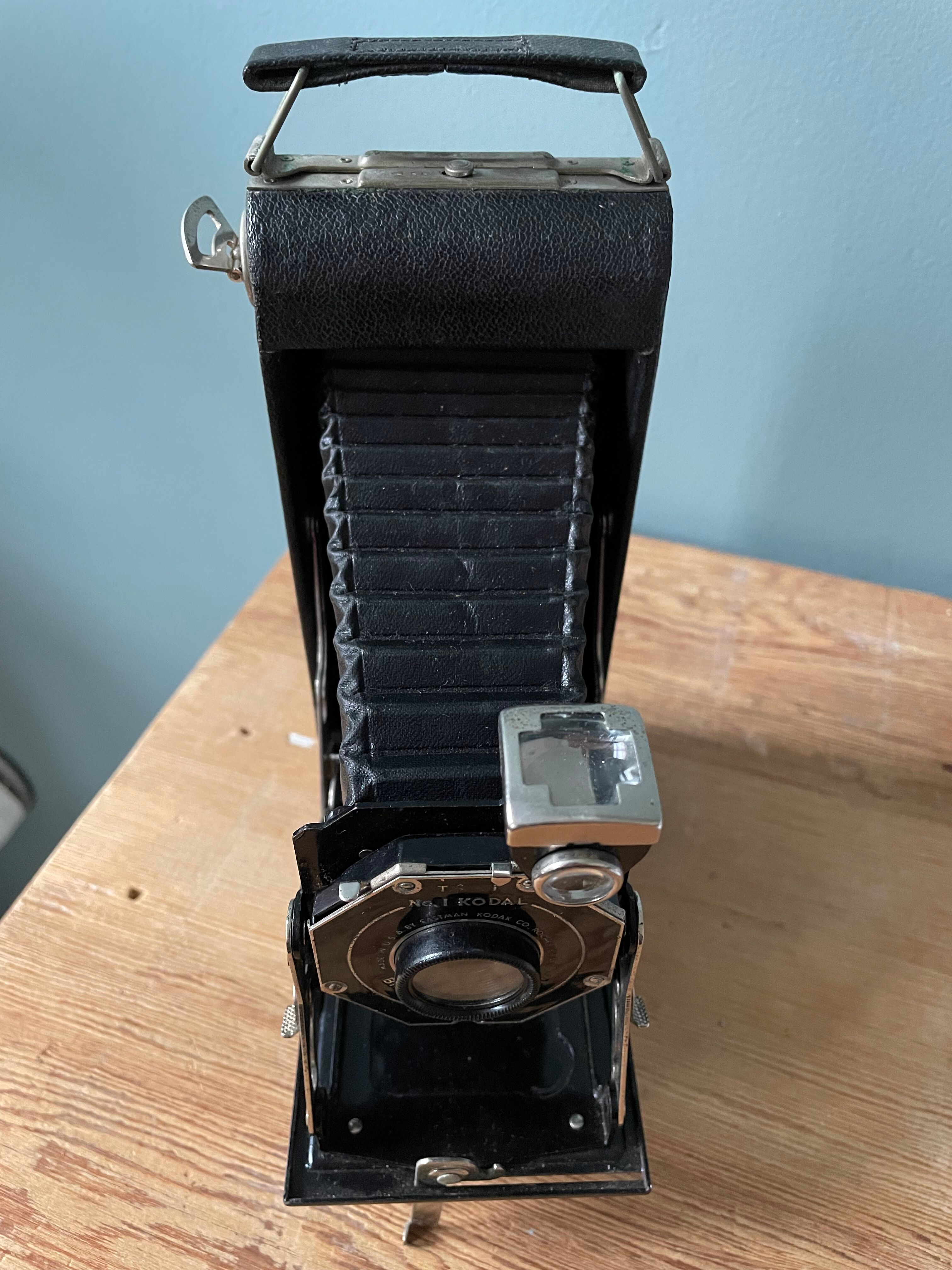 Old Kodak Brownie Six 16 folding bellows camera with leather case