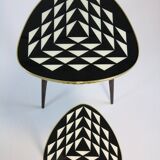 Table d'appoint style années 50, console, noir/blanc, 3 pieds élégants