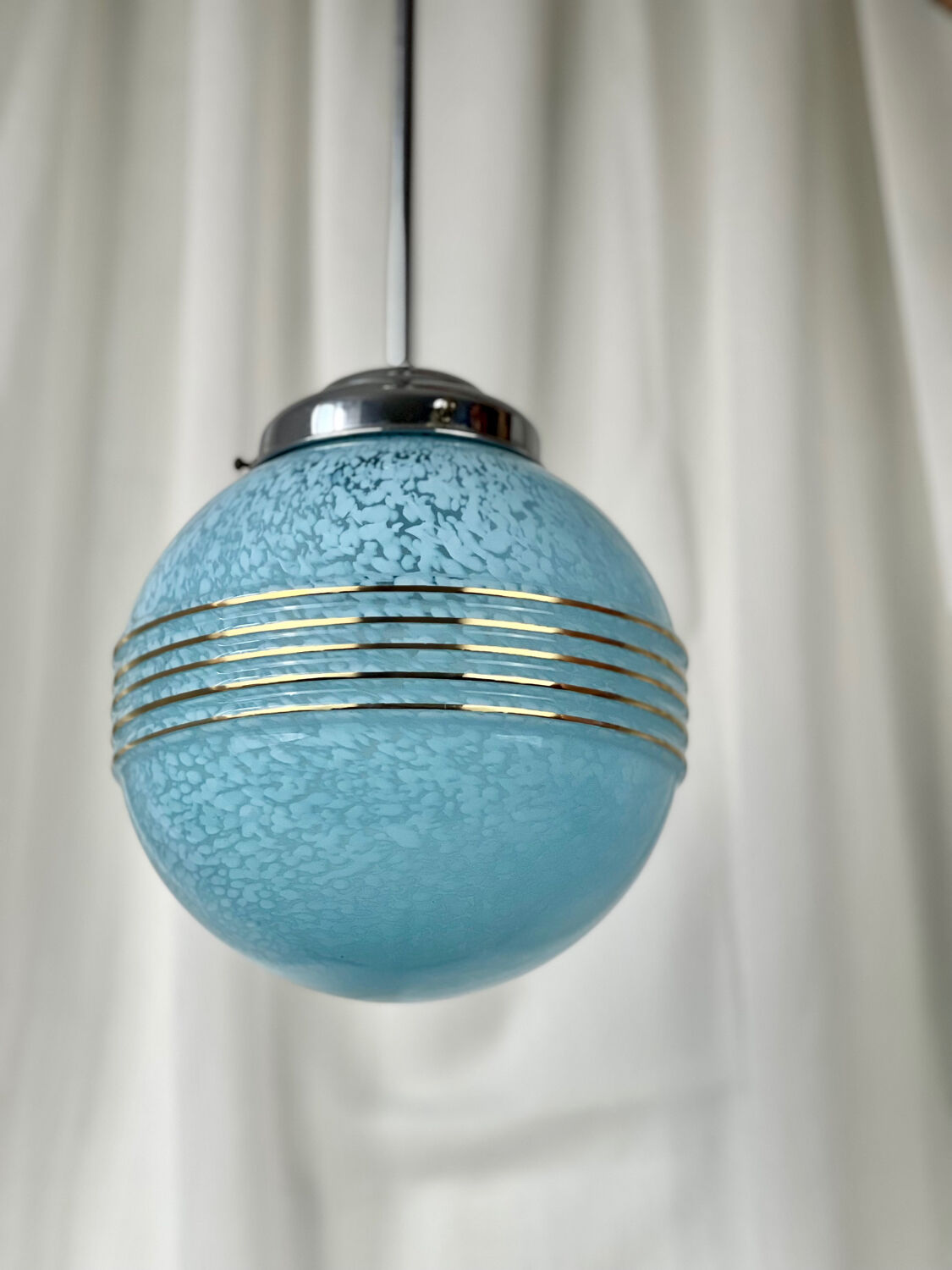 Clichy blue glass globe chandelier 1950 - 1960
