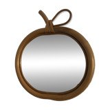 Vintage 1960s apple mirror, rattan, wicker, bamboo - 32 x 35 cm
