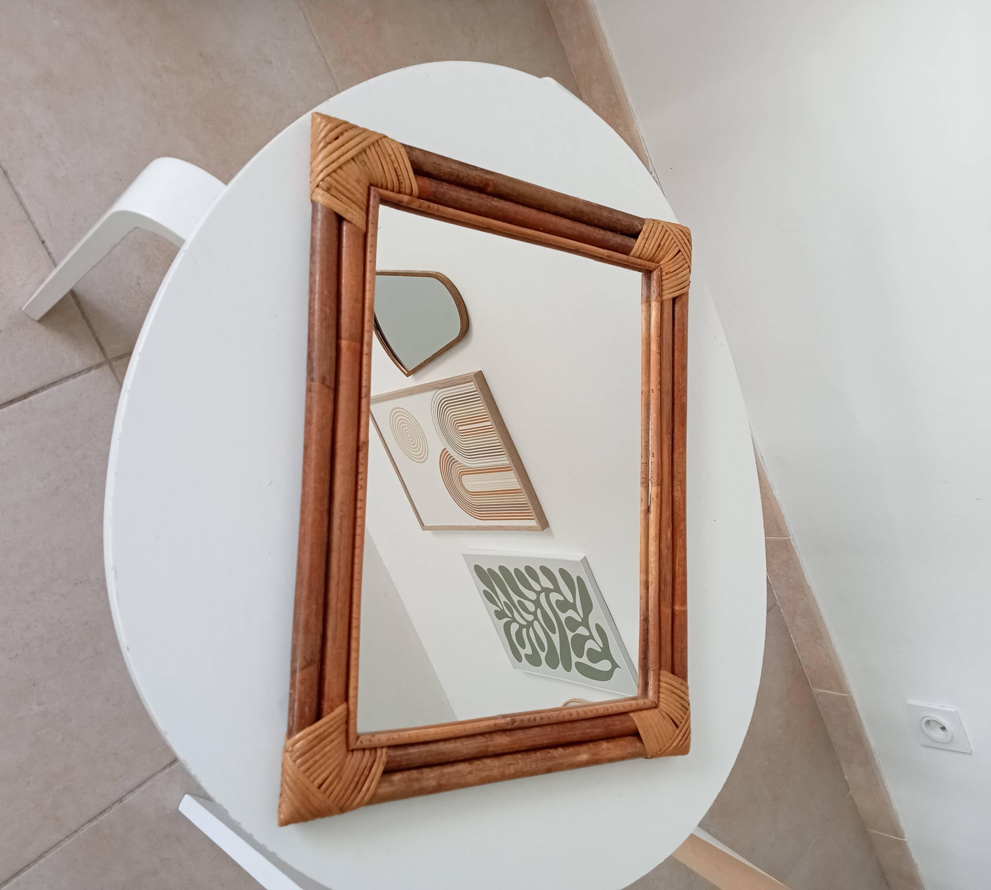 Vintage bamboo and rattan mirror from the 60s/70s, 50*40 cm.