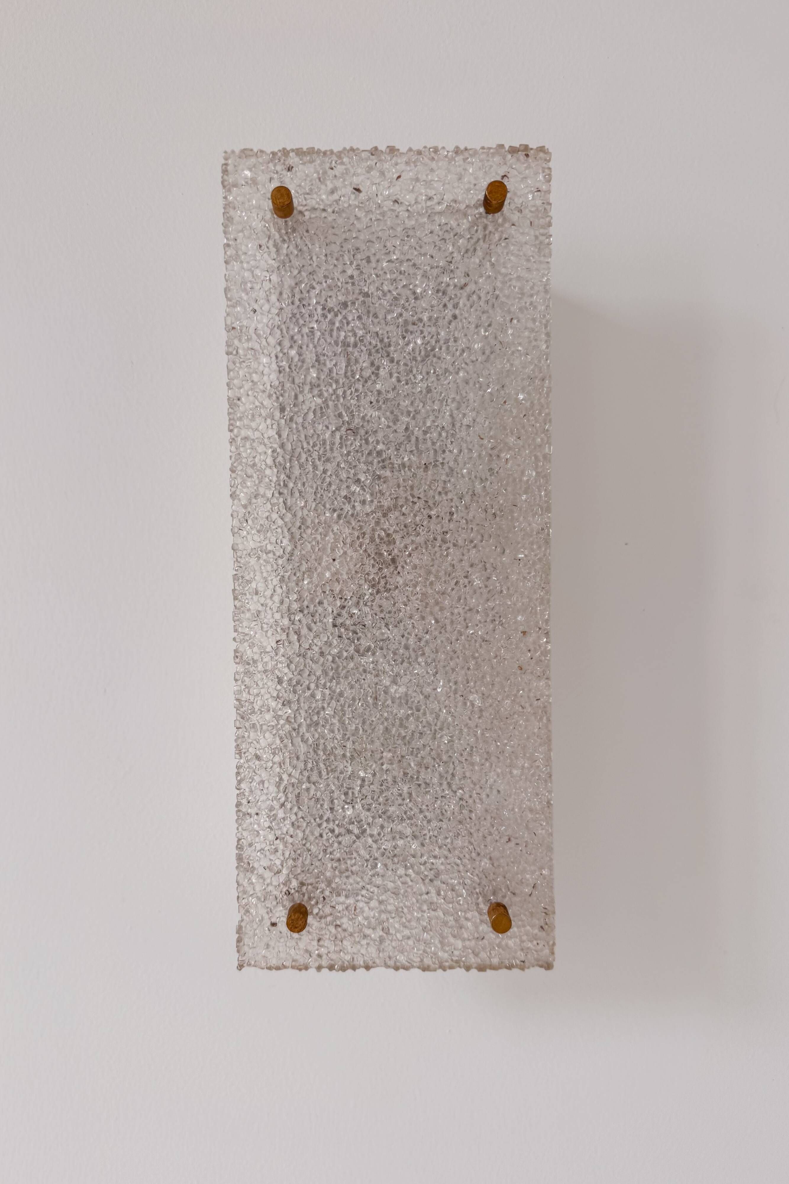 Pair of vintage wall lights, frosted perspex and brass, France 1960.