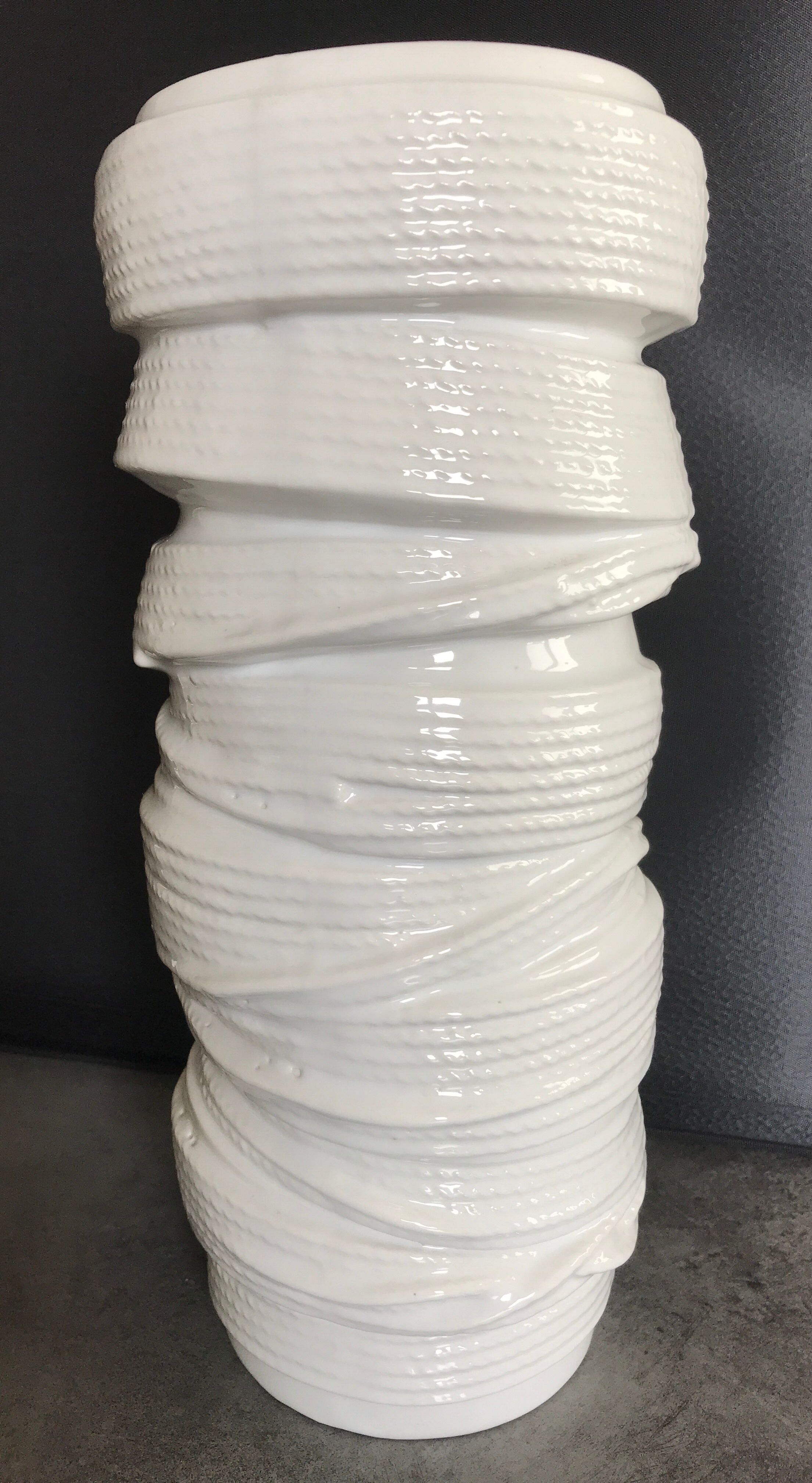 Vase tubular shape MODERNIST in ceramic enamelled White 30.5 cm