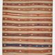 Tapis Kilim beige et bleu marine 4x5, motif ethnique, 120x146 cm