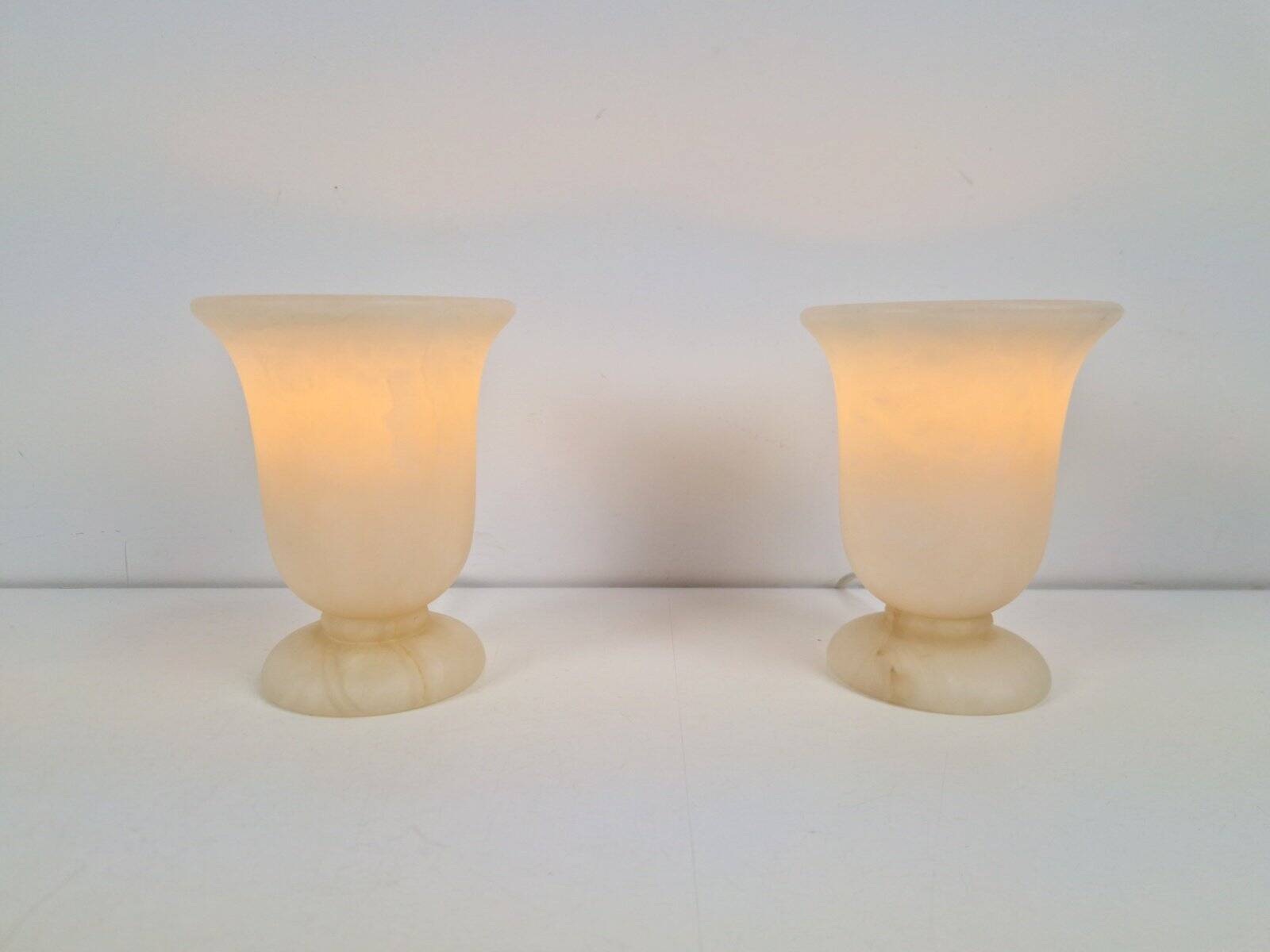Neoclassical Goblet-Shaped Alabaster Table Lamps Spain, 1980s, Set of 2