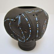 Anthropomorphic candle holder, scarified ceramic, stamped design
