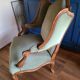 Vintage Louis XV style wing chair, light green velvet