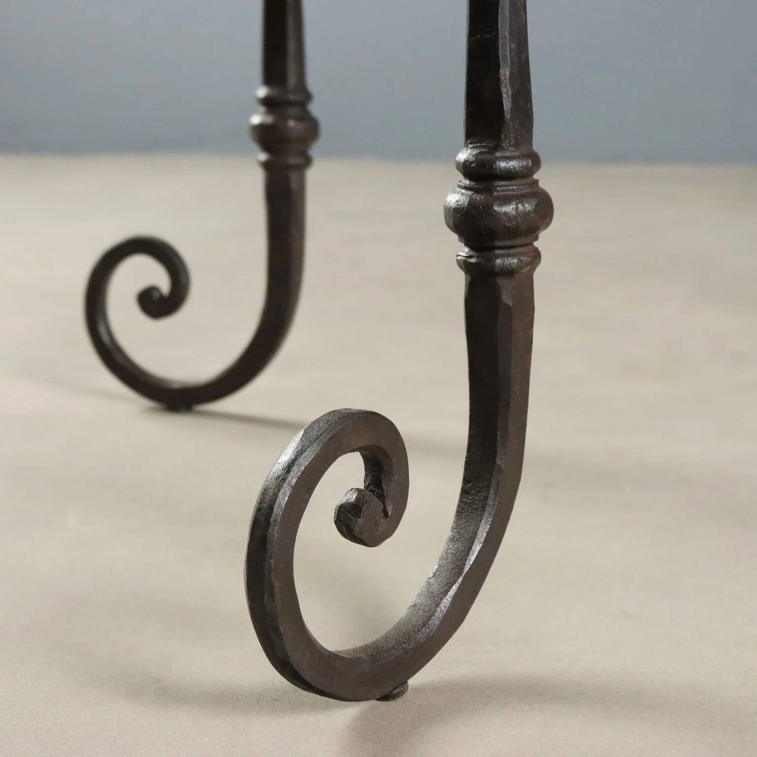 Table ancienne en fer forgé et marbre, Italie, début XXe siècle